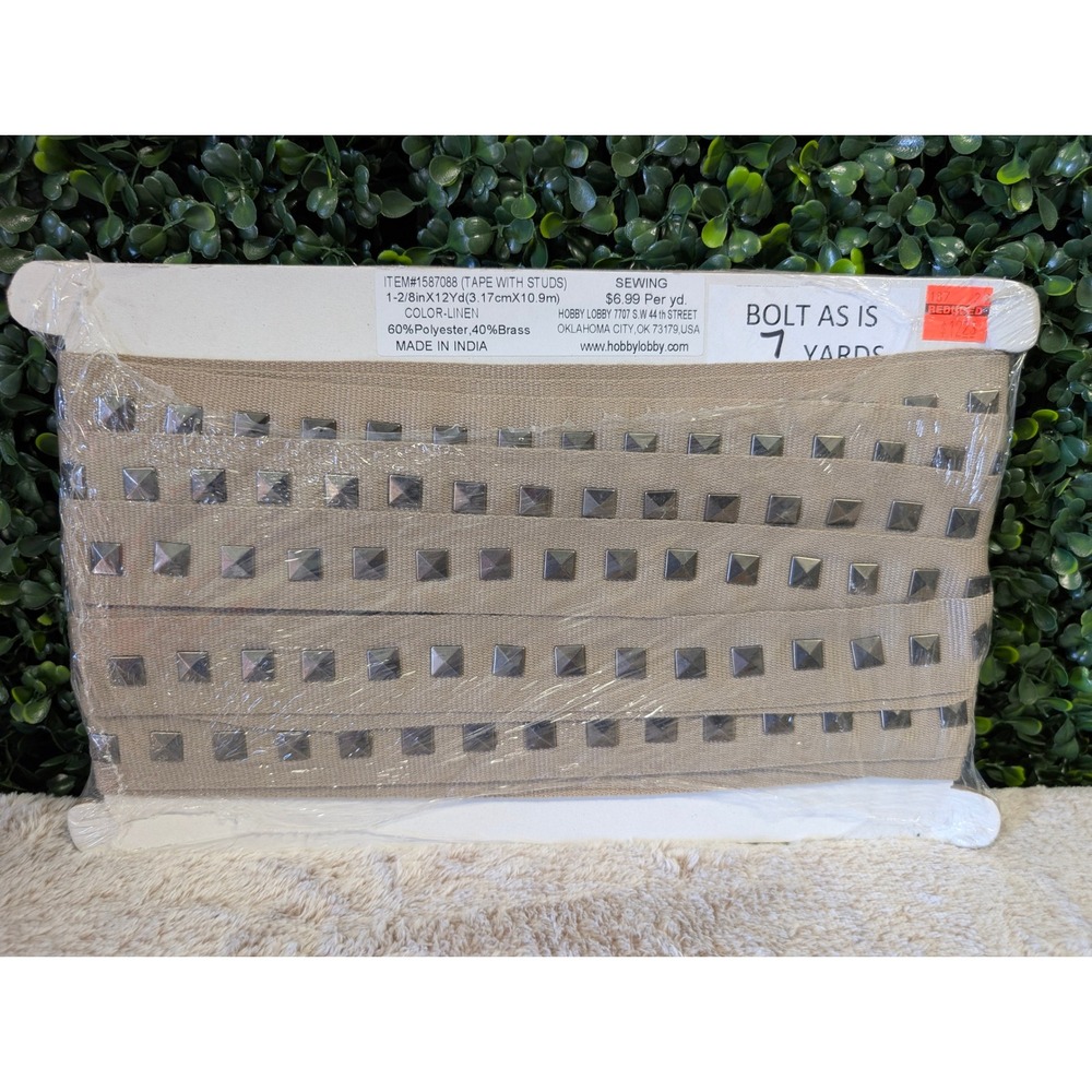 Hobby Lobby Studded Tape Trim 7 Yards Bronze Pyramid Studs Linen Color Sewing